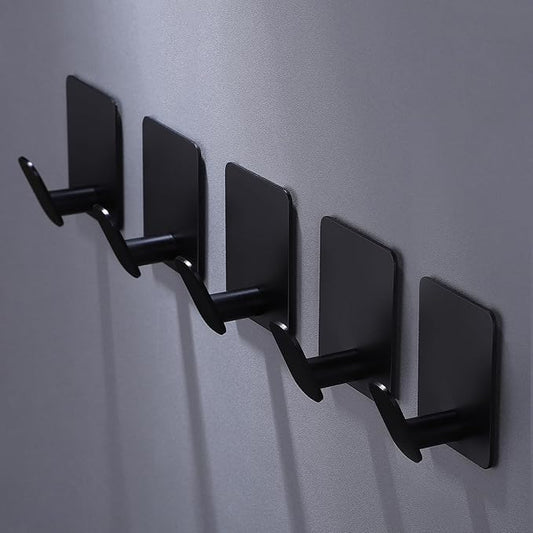 DELITON 8 Pack Adhesive Towel Hooks - Bathroom Towel/Wall Hooks for Hanging Coat Robe Stick on Bathroom or Kitchen Matte Black Stainless Steel