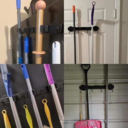 Magnetic Mop Broom Holder, Heavy Duty Magnetic Mop Hanger with Swivel Hooks for Cleaning Tools, Strong Magnet Mount Tool Hanger Organize System Utility Rack for Refrigerators Laundry Garage Kitchen