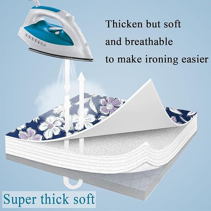 Small Ironing Board Cover Scorch Resistant, Table top Ironing Cover with Padding Heat Reflective Heavy Duty Pad(White Purple Flower, 12.5"x32")