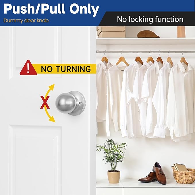 Dummy Door Knob Without Lock, Closet Door Knob 4 Pack, Individual Non-Turning Single Side Brushed Nickel