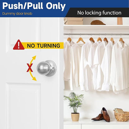 Dummy Door Knob Without Lock, Closet Door Knob 4 Pack, Individual Non-Turning Single Side Brushed Nickel