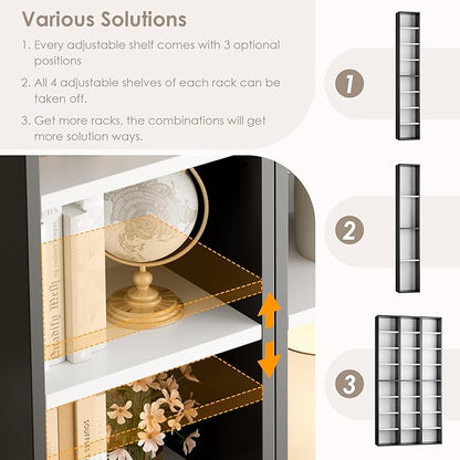 FOTOSOK 8-Tier Media Tower Rack, 11.6 X 9.3 X 71 Inches CD DVD Slim Storage Cabinet with Adjustable Shelves, Tall Narrow Bookcase Display Bookshelf for Home Office, Black/White