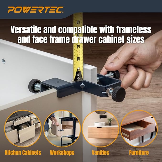 POWERTEC Drawer Front Installation Clamps, Adjustable Cabinet Face Clamp Set, Quick Mounting & Alignment Tool for Woodworking, 2 Pack - 71181