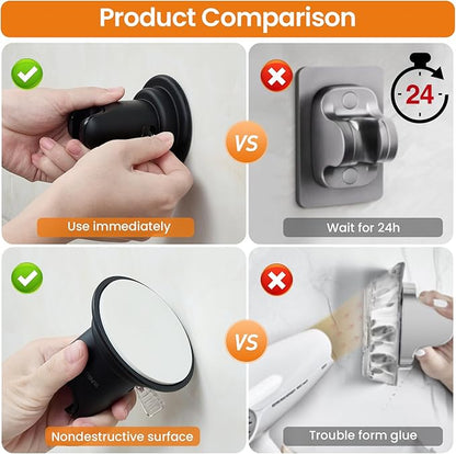 Strong Suction Cup Shower Head Holder - No Drill Handheld Shower Bracket for Seniors, Kids & Pets, Tool-Free Adjustable Height Bathing Aid for Tile/Glass, Rustproof ABS Construction