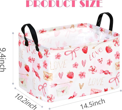 Empty Gift Basket for Girls Heart Print Storage Cube for Women, Closet Shelf Waterproof Organizer Bins with Handles Nursery hamper Kids Toys Books Box Room Deco
