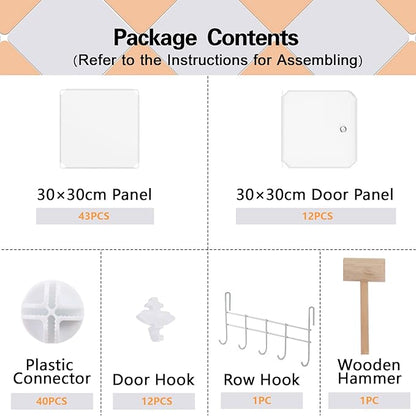 C&AHOME Cube Storage Organizer with Doors, 12-Cube Shelves, Closet Cabinet, DIY Plastic Modular Bookshelf Ideal for Bedroom, Living Room, 36.6”L x 12.4”W x 48.4”H Milky USHS3012M-DOOR