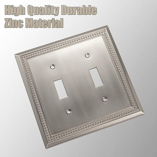 Henne Bery Sunken Pearls Heavy Duty Decorative Wall Plate Switch Plate Outlet Cover (Double Toggle, Satin Nickel)