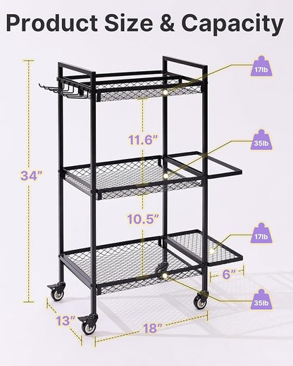 YOTTOY 3-Tier Gym Storage Rack for Home Gym–Multi-Functional Weight Rack, Dumbbell Rack, Yoga Mat Holder with Side Basket & 6 Hooks, Gym Equipment Organizer