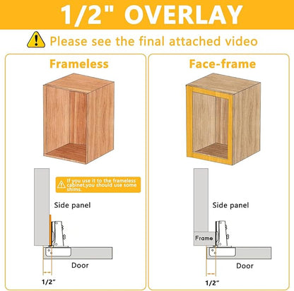 20 Pack Soft Close Cabinet Door Hinges for 1/2" Partial Overlay Cupboard, 100 Degree Opening Angel, Stainless Concealed Kitchen Cabinet Hinges with Mounting Screws and Manual