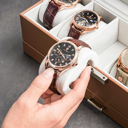 ProCase Watch Box, 6 Slot Watches Display Case with Drawer, Mens Watch Case with Glass Lid, 2-Layer Mens Jewelry Organizer Storage Holder, Birthday Valentine Gifts for Men -6 Slot, Khaki