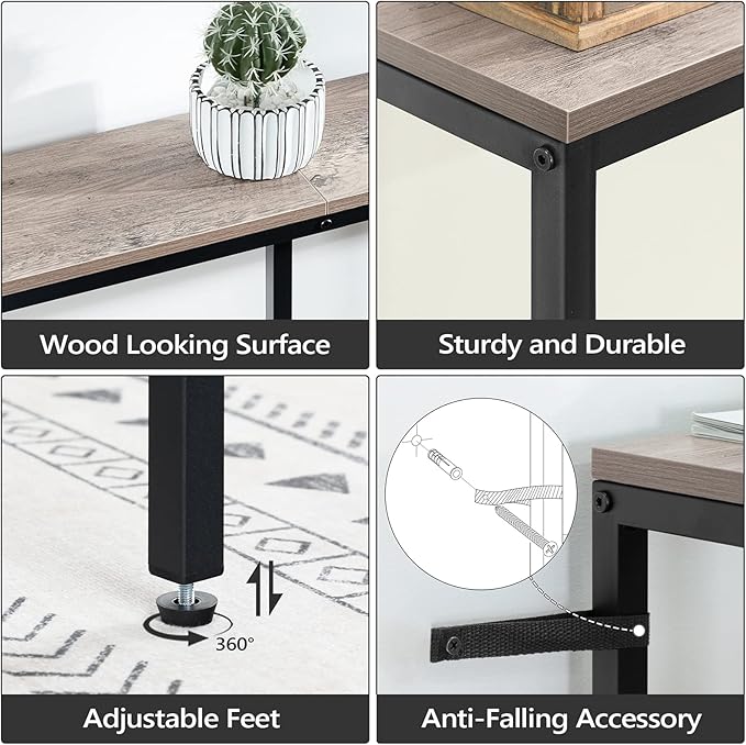 63" Console Table with Power Outlet, Narrow Sofa Table, Industrial Entryway Table with USB Ports, Behind Couch for Entryway, Hallway, Foyer, Living Room, Greige CTHG16E01Z1