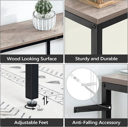 63" Console Table with Power Outlet, Narrow Sofa Table, Industrial Entryway Table with USB Ports, Behind Couch for Entryway, Hallway, Foyer, Living Room, Greige CTHG16E01Z1