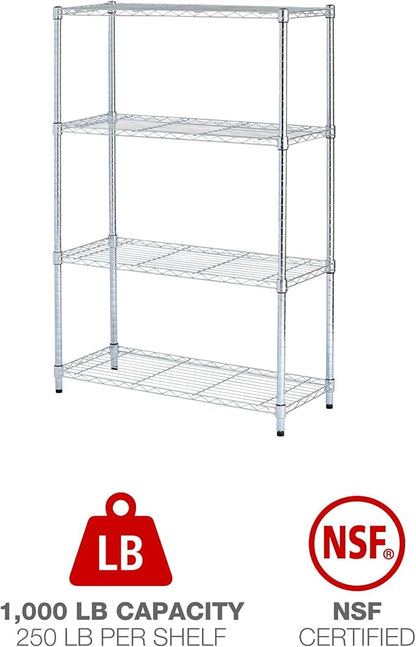 Alera ALE Residential Wire Shelving, Four-Shelf, 36w x 14d x 54h, Silver
