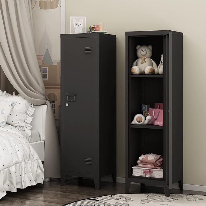 MIOCASA Metal Cabinet Home Office Storage Cabinets with Doors and Shelves Lockable File Cabinet Organizer Coat Lockers for Kids