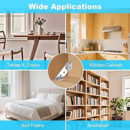 12-Pack Premium Stainless Steel Corner Brackets for Wood Frame, Universal Metal Hardware Corner Braces with Screws, Wooden Furniture Corner Connectors Such as Drawers, Cabinets, Tables and Chairs