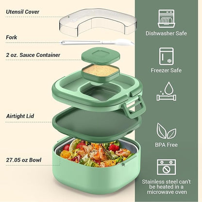 Luch Box Set Stackable Stainless Steel Bento Box with Insulated bag,Leak-Proof,1-Tier Bento box,Lunch Box With Portabl Sauce Pod and Cutlery-for Kids/Toddler,Dishwasher Safe,Green