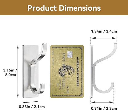 pickpiff Adhesive Wall Coat Hooks - Heavy Duty Stick-On Door Hanger, Metal Hook for Hanging Towel,Purse, Robe, Backpack, Jacket, Clothes - for Bathroom,Dorm, Closet, Kitchen - Brushed Silver, 10 Pack