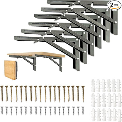 Folding Shelf Brackets 8 in,Wall Mounted Shelf Brackets,Heavy Duty Shelf Bracket 8 10 12 14 16 18 20in for Bendable Table,Space Saving (6 Pcs)