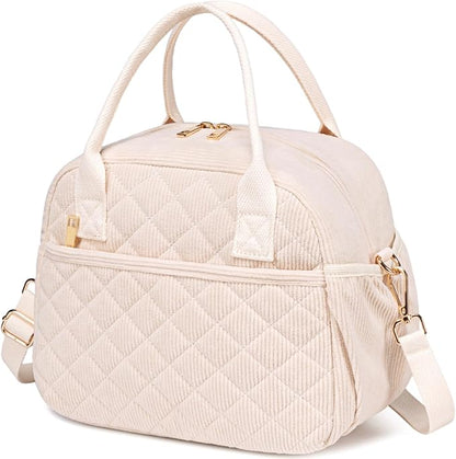 CAMTOP Lunch Box for Women Insulated Lunch Bag Lunchbox Cooler Thermal Leakproof Quilted Reusable Lunch Tote Bag for Work School Travel Picnic (Z-Beige)