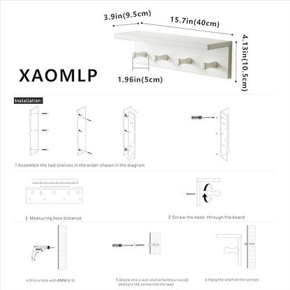 Entrance Coat Rack ，Coat Hooks, Wall-Mounted Wooden Hook Rack, Wall-Mounted Shelves are Very Suitable (White Color Finish—A-1)