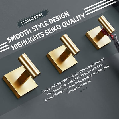 KOKOSIRI Robe Hooks Bathroom Towel Coat Hook for Bath Kitchen Wall 3 Pack Brushed Gold Stainless Steel B1013BG-P3