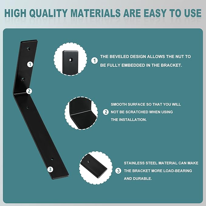 HEART ART 4 Pack Shelf Brackets 10 inch,L Brackets for Shelves,Black Heavy Duty Metal Shelf Brackets,10”x6”x1.5”