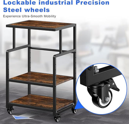21.3 x 15.7 Inch Printer Stand, 5-Adjustable Heights 3 Tier Printer Cart with Wheels, Mobile Printer Table for Home Office for Storage Heat Press Scanner Fax, Rustic Brown