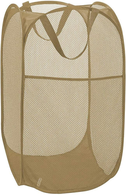 Mesh Popup Laundry Hamper, Foldable Laundry Basket Clothes Hamper for Home, Apartment, College Dorm or Travel, Collapsible for Storage, Beige