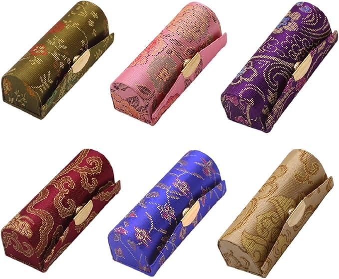 MIAO JIN 6PCS Lipstick Case with Mirror Bulk, Small Lipstick Holder for Purse, Storage Box Mini Floral Jewelry Cosmetic Case (Random Color)