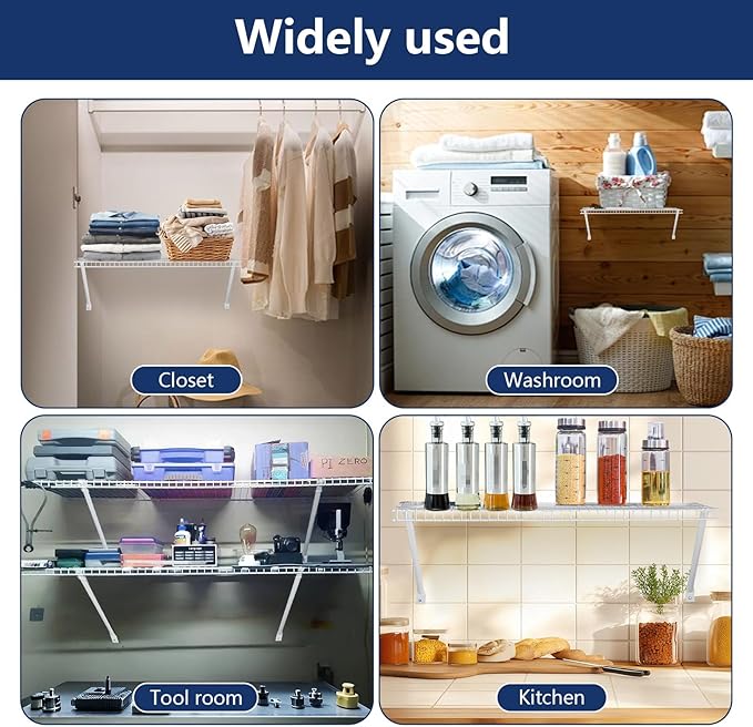 12 Inch Wire Shelf Brackets Set, Includes 2Wire Rack Support Brackets,4Wire Shelf Clips and 2 End Brackets,Suitability for Wardrobe and Wall Bracket Installation (2, 12 Inch)