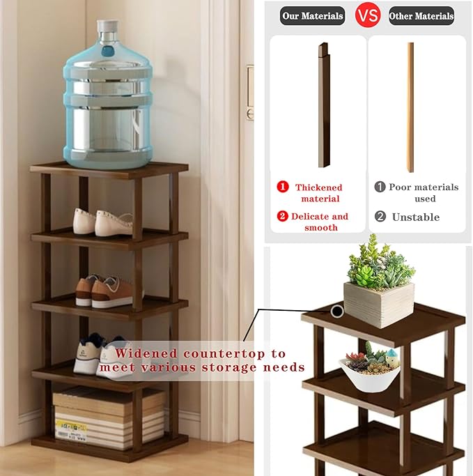 Vertical Shoe Rack - Tall Narrow Shoe Rack Organizer for Small Spaces,5 Tier Bamboo Shoen Shelf for Entryway,Closet,Corner,Doorway,Skinny Shoe Shelf Space Saving Shoe Storage,Free Stackable DIY