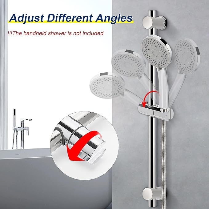 NearMoon Shower Slide Bar with Height/Angle Adjustable Handheld Shower Holder, Bathroom SUS 304 Stainless Steel Shower Head Holder for Bath (Screw Mounted, Chrome Finish)