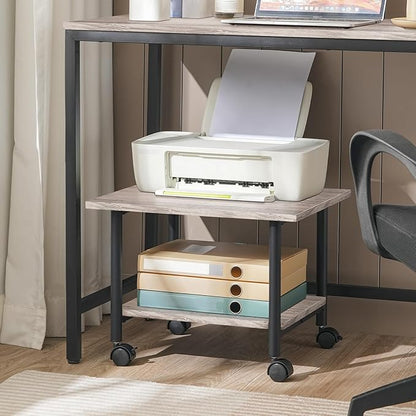 HOOBRO Printer Stand, 2-Tier Industrial Under Desk Printer Cart with Shelf, Mobile Heavy Duty Storage Rack on Wheels for Home, Office, Grey and Black BG02PS01G1