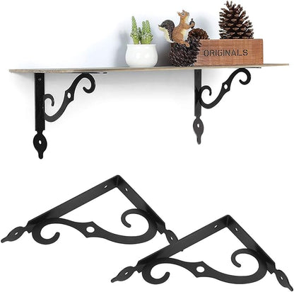 Acrux7 4 Pack Shelf Brackets 7.5X5.5 inch Thicken Iron Corner Brace Shelf Support Heavy Duty Wall Shelf Brackets Black Decorative L Shelf Support for Home Office School