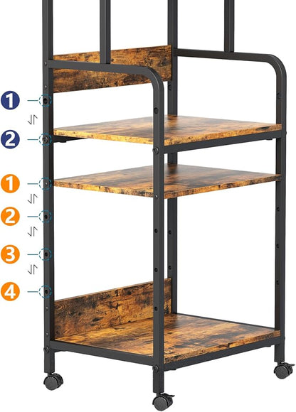 4 Tier Printer Stand with Storage Shelf, Large Tall Printer Cart with Wheels, Mobile Printer Table for Home Office, Adjustable Stands for Heat Press Scanner Fax (Brown)