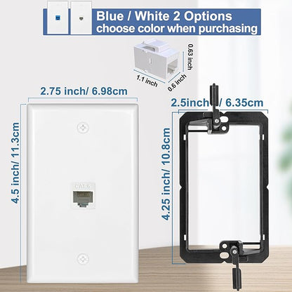 5 Pack Ethernet Wall Plate RJ45 Cat6 Keystone Jack Coupler Network Outlet Female to Female White 1 Port Inline Connector with Low Voltage Mounting Bracket Internet Interconnect Panels Cable