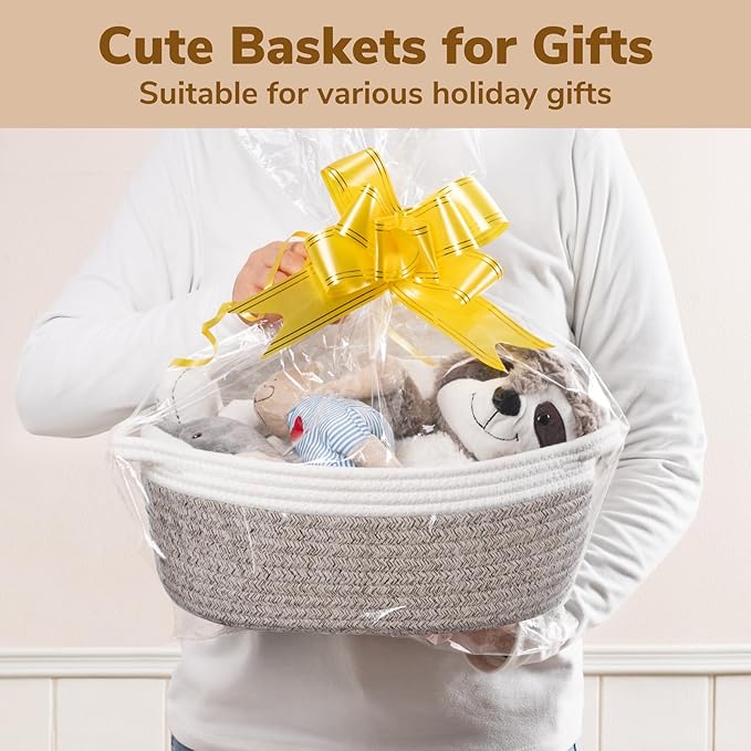 Goodpick Small Woven Baskets for Organizing, Dog Toy Basket, Storage Baskets with Handles, Gift Cute Basket for Decor 12"X 8" X 5" Mixed Brown