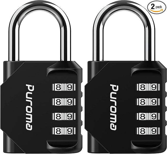 Puroma 2 Pack Combination Lock for Locker 4 Digit Outdoor Waterproof Padlock for School, Gym, Sports, Fence, Toolbox, Gate, Case, Outdoor, Hasp Storage (Black)