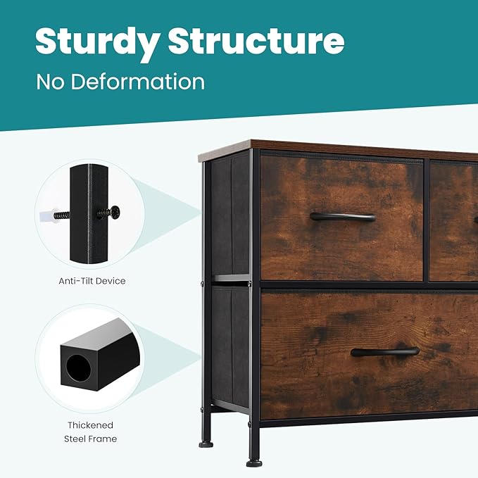 OLIXIS Dresser for Bedroom with 5 Drawers, Wide Chest of Drawers, Fabric Bedroom Dresser with Drawer Organizer, Storage Organizer Unit with Fabric Bins for Closet, Living Room, Hallway