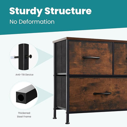 OLIXIS Dresser for Bedroom with 5 Drawers, Wide Chest of Drawers, Fabric Bedroom Dresser with Drawer Organizer, Storage Organizer Unit with Fabric Bins for Closet, Living Room, Hallway
