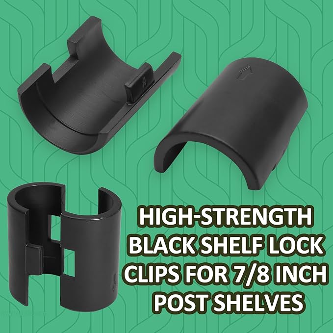 Luomorgo 52 Pcs 7/8 Inch Wire Shelf Clips, Plastic Shelf Lock Clips for 7/8" Post Shelving, Heavy Duty Wire Shelving Clips Replacements for Shelves, Racks (Black)