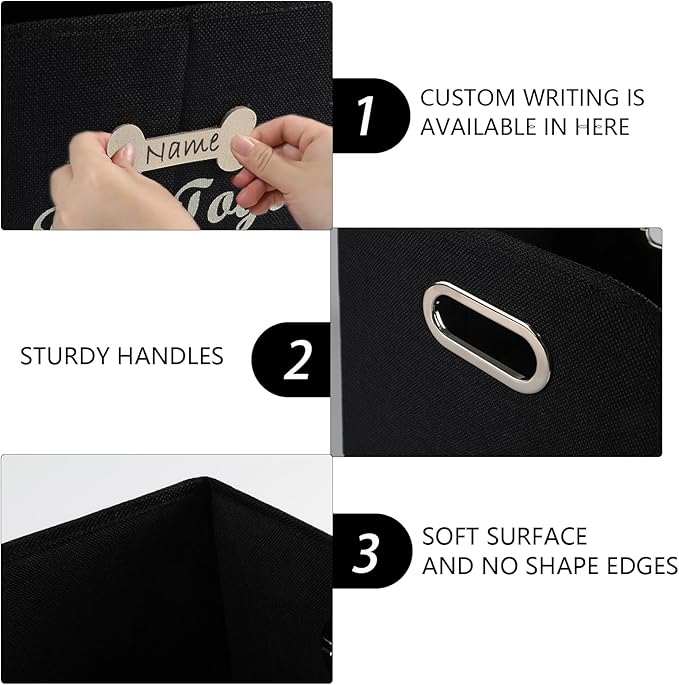 Geyecete Big Dog Toys Storage Bins Canvas Foldable Fabric Trapezoid with metal handles pet Baskets,Can be Personalized,Storage Bin Large toy box Organizer-Black