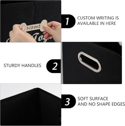 Geyecete Big Dog Toys Storage Bins Canvas Foldable Fabric Trapezoid with metal handles pet Baskets,Can be Personalized,Storage Bin Large toy box Organizer-Black