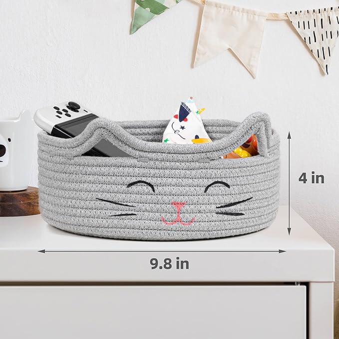 ZLG Small Cat Storage - Cute Rope Basket for Dog Toy, 9.8 x 4 inches