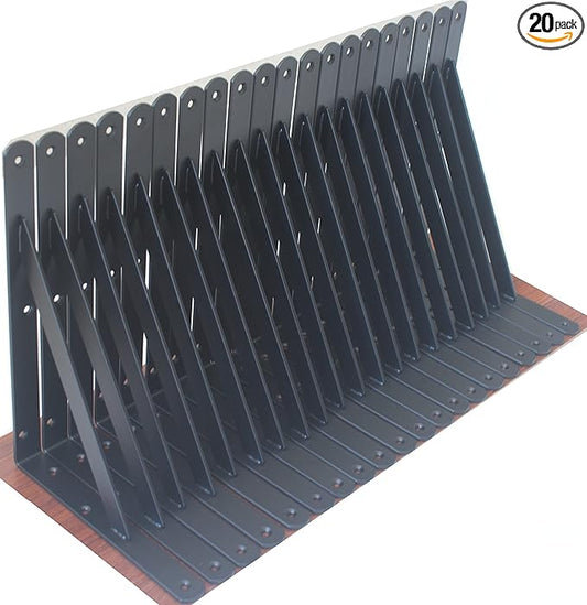 20 Pack L12 x H 8" Black Heavy Duty Shelf Brackets with Screws Metal Shelf Brackets Shelf Support Angle Brackets for Shelves L Brackets Heavy Duty Floating Shelf