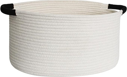 Woven Dog Toy Basket, 15.7"x11"x8" Cotton Rope Dog Toy Bin Box for Living Room, Decorative Cat Pet Supplies Puppy Bin with Handles, Soft Cat Toy Basket Organizer, Wicker Storage Holder, White