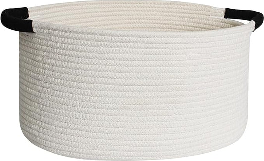 Woven Dog Toy Basket, 15.7"x11"x8" Cotton Rope Dog Toy Bin Box for Living Room, Decorative Cat Pet Supplies Puppy Bin with Handles, Soft Cat Toy Basket Organizer, Wicker Storage Holder, White