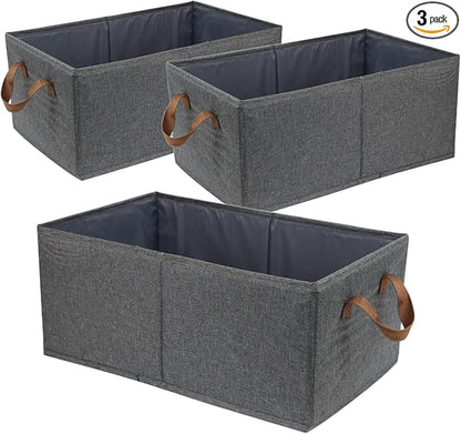 Pack of 3 Large Capacity Storage Bins Closet Organizer System, Sturdy Foldable Storage Boxes for Organizing Clothing, Sheets, Toys, Books - Shelf Organizer Shelves Basket Storage Bin