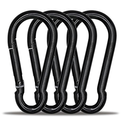 Large Carabiner Clip Hook, 5.5 inch 4 pcs Black Heavy Duty Spring Snap Hook Key Chain, Carabiners Clips for Outdoor Camping, Swing Set, Hammock, Hiking Travel, Fishing, Quick Link Keychain