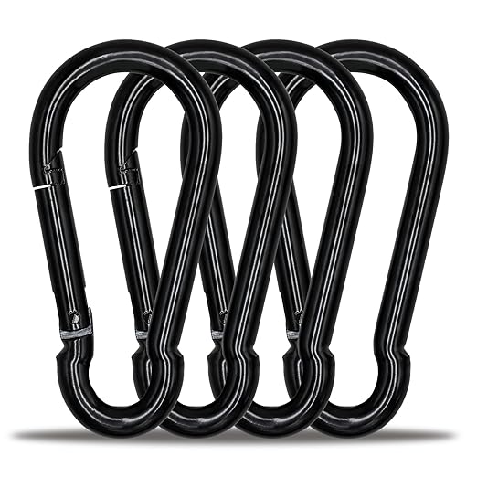 Large Carabiner Clip Hook, 4 inch 4 pcs Black Heavy Duty Spring Snap Hook Key Chain, Carabiners Clips for Outdoor Camping, Swing Set, Hammock, Hiking Travel, Fishing, Quick Link Keychain